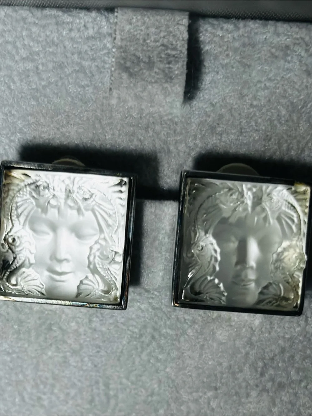 Lalique “Masque de Femme” Clip On Earrings in 925 Silver